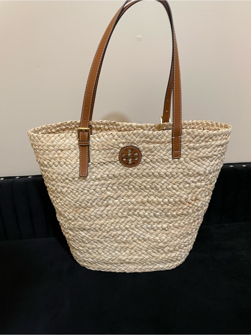 Tory Burch Natural Straw Tote with Tan Leather Handles - Picture 1 of 8